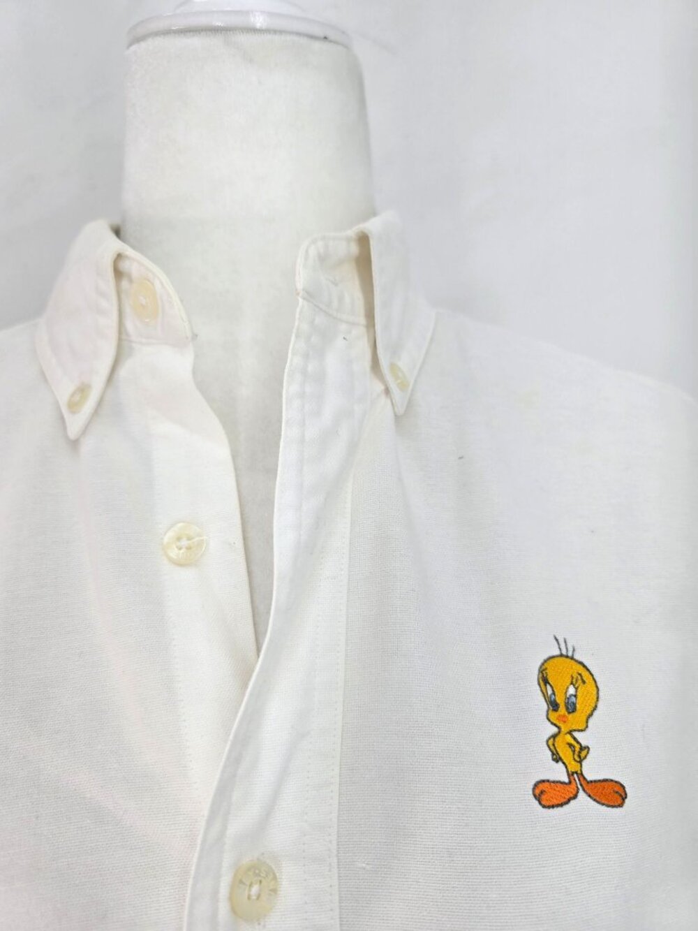 VIntage 90s Looney Tunes Classic Tweety Off White Button Down Shirt Men Size XS